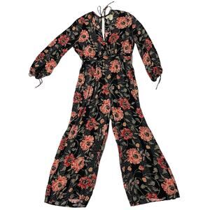 Saltwater LUXE Wide Leg Cropped Floral Jumpsuit - Black - Small